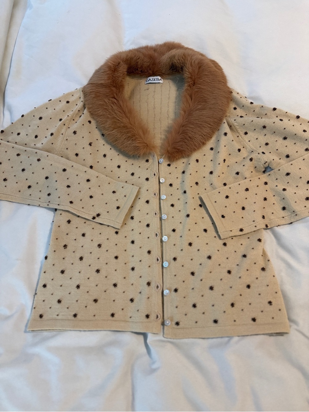 Vintage Gazeba Women’s Beaded Cardigan Fur Collar Size Small ITALY 100% Wool